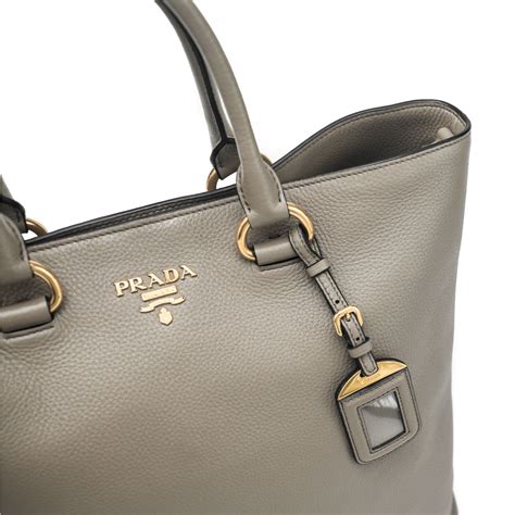 Prada Women's Dark Gray Vitello Phenix Shopping Tote Top Handle Bag 